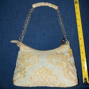 Women's Small Tapestry Bag with Gold Ivory Pale Green Hues
